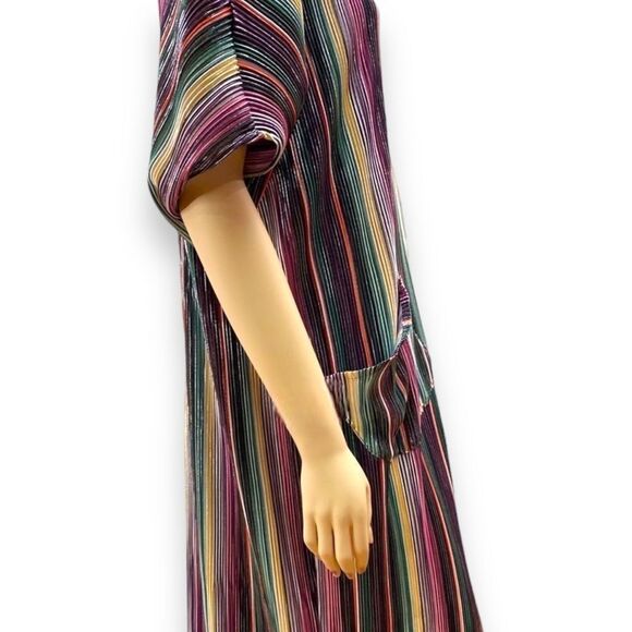 Colorful Stripes Button Down Front Pockets Long Kaftan Dress - NEW - Picture 4 of 4